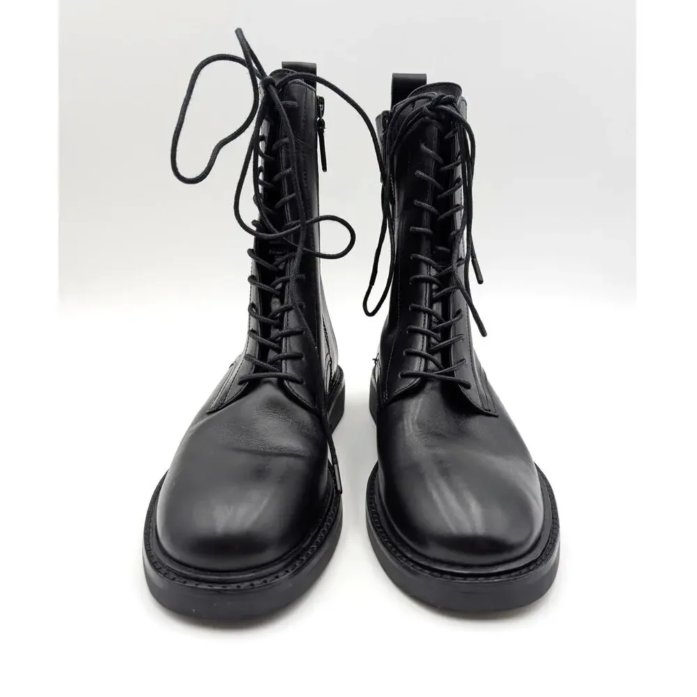 Tory Burch Double-T Lace-Up Combat Boots Women's Black Size US8M EU38.5