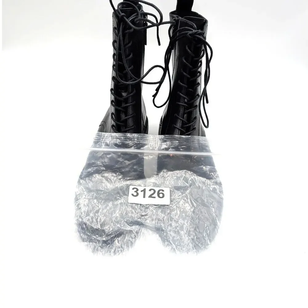 Tory Burch Double-T Lace-Up Combat Boots Women's Black Size US8M EU38.5