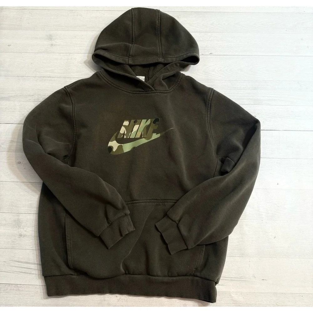 Nike kids black hooded sweatshirt camo‎ logo youth XL