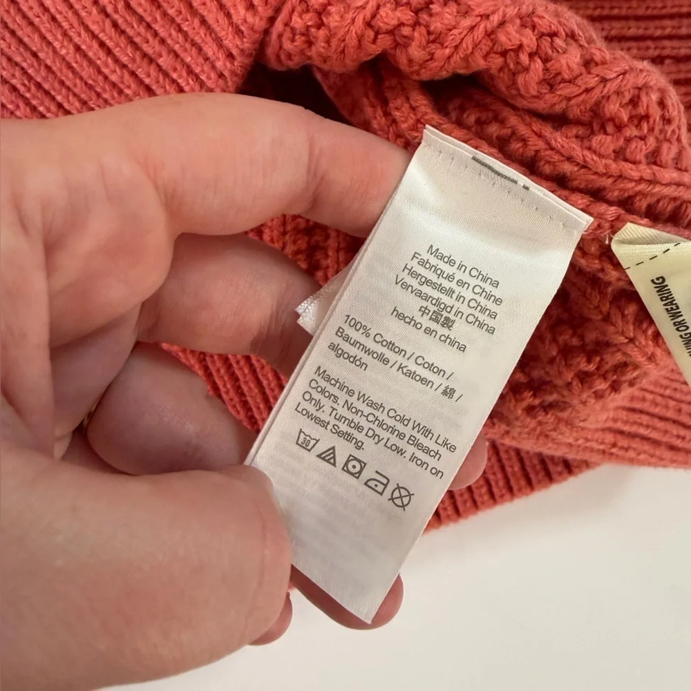 J. Crew Sweater Mens XL Coral Cableknit Crewneck Cotton Fisherman Knit