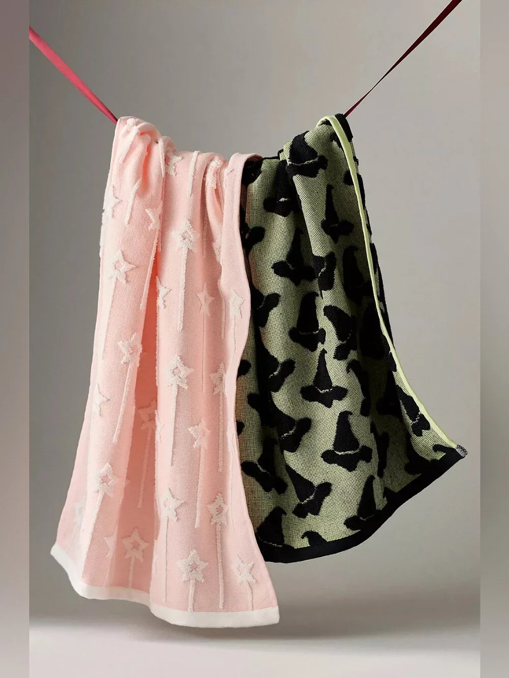Anthropologie Icon Jacquard Spooky Tea Towels, Set Of 2, Hat And Wand