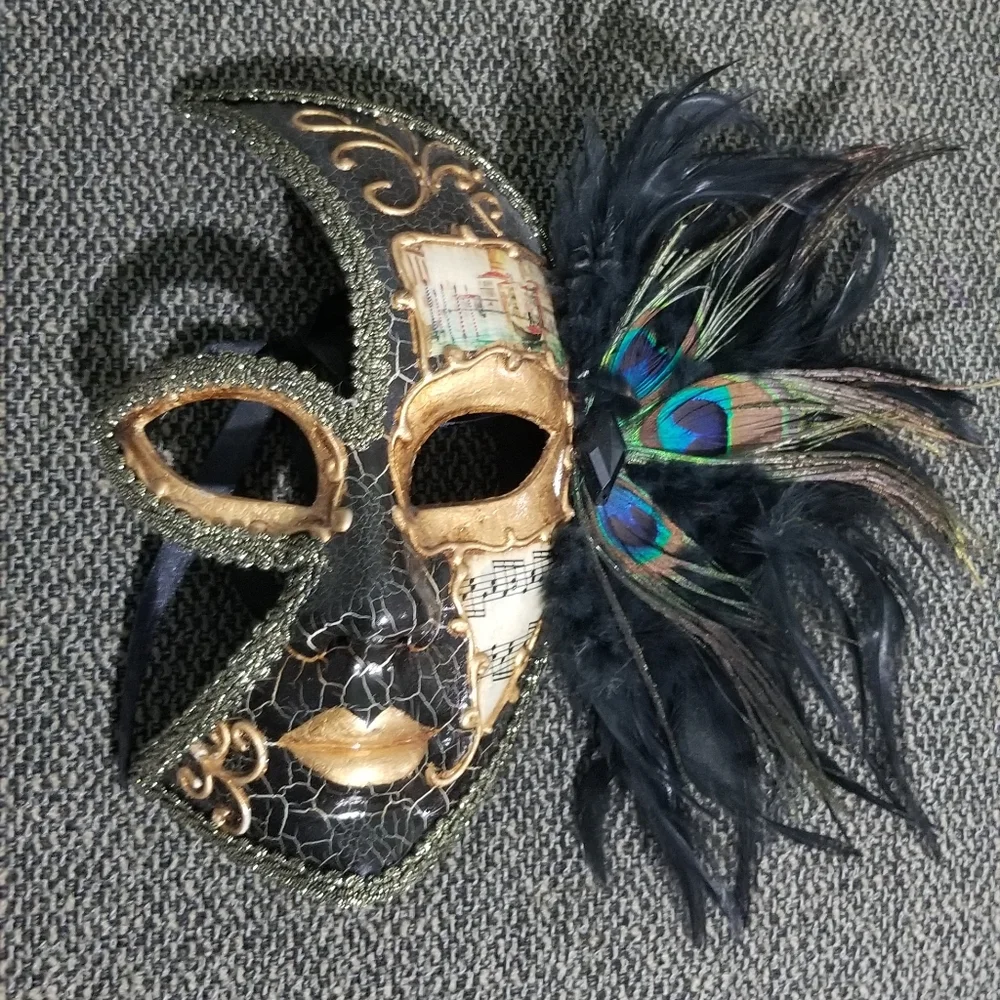 Venetian Masquerade, Mardi Gras Mask, Peacock Feather - NWOT