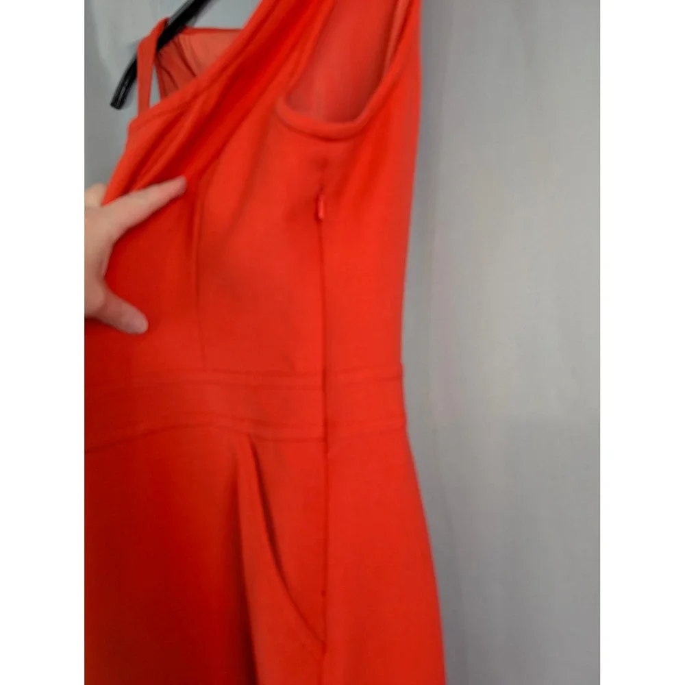 Tory Burch Sheath Dress‎ SZ 14 Orange Pockets Textured Sleeveless