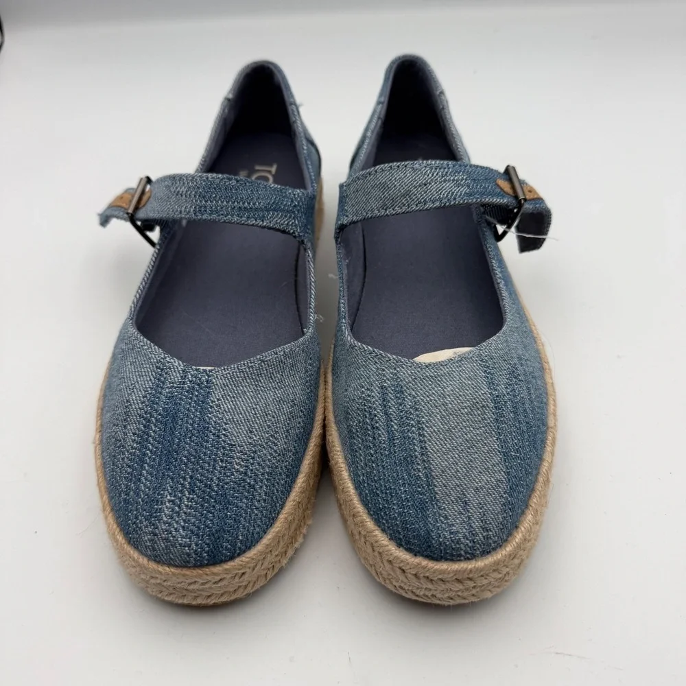 TOMS Womens Mary Jane Espadrille Flats Blue Denim Textile 10021873 Size 6.5