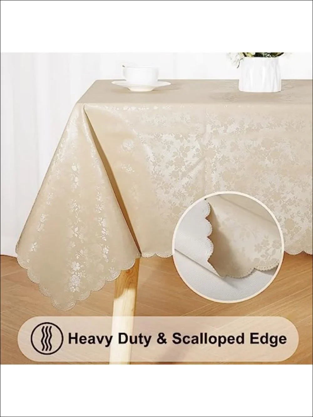 Waterproof Vinyl Tablecloth 60x102 Floral Embossed Heavy Duty Rectangle Dining