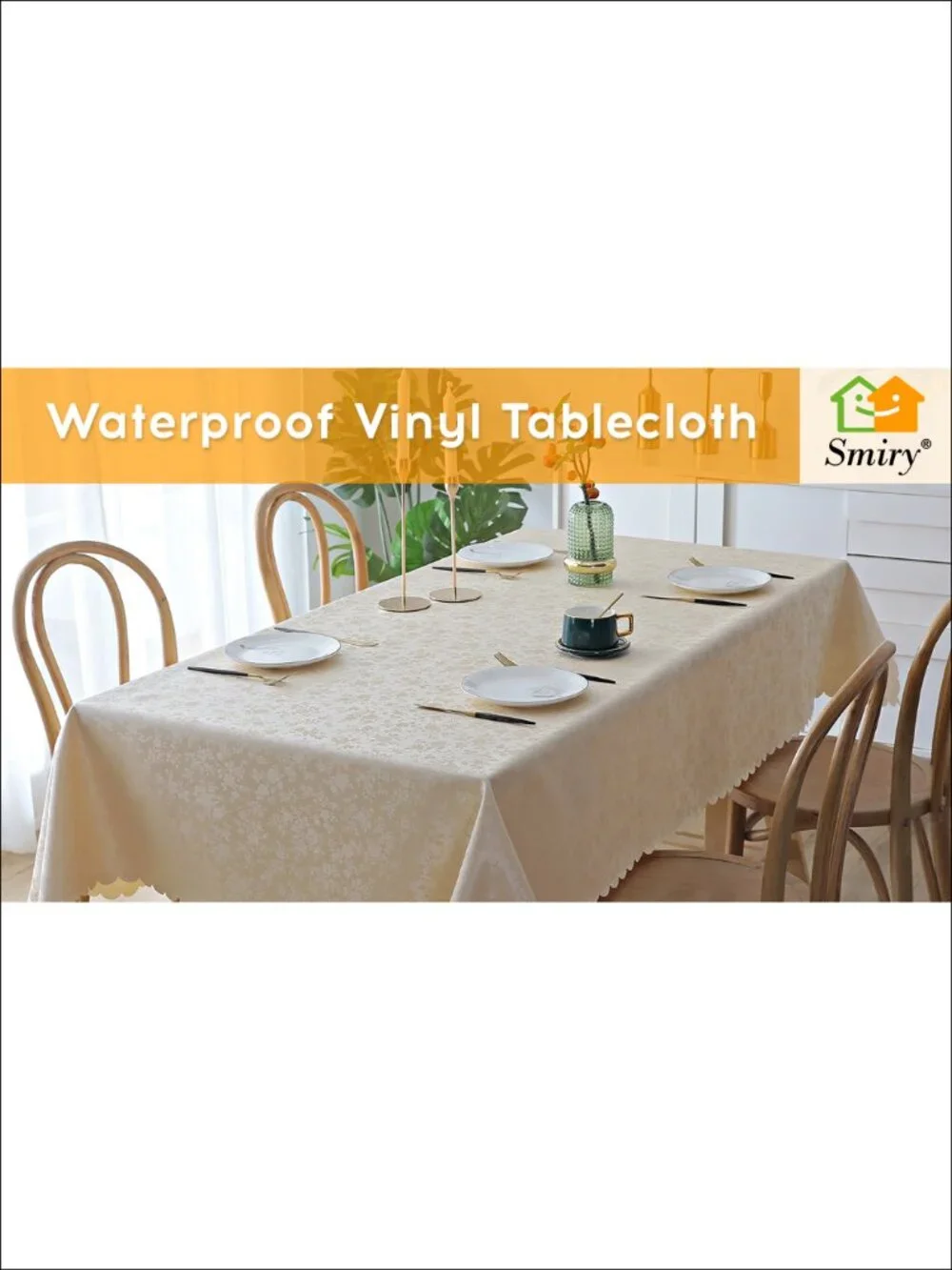 Waterproof Vinyl Tablecloth 60x102 Floral Embossed Heavy Duty Rectangle Dining