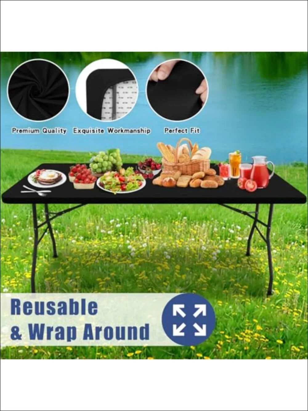 4 Pack Spandex Fitted Tablecloth 6FT Elastic Waterproof Polyester