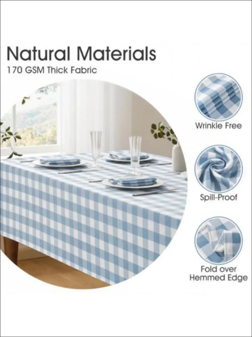 Waterproof Gingham Checkered Tablecloth 60x102 Wrinkle Free Polyester