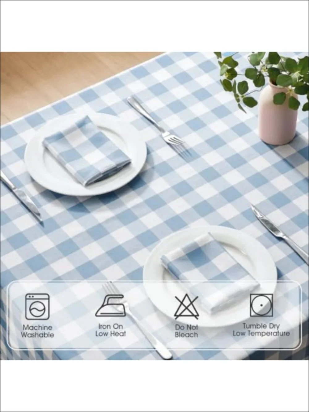 Waterproof Gingham Checkered Tablecloth 60x102 Wrinkle Free Polyester