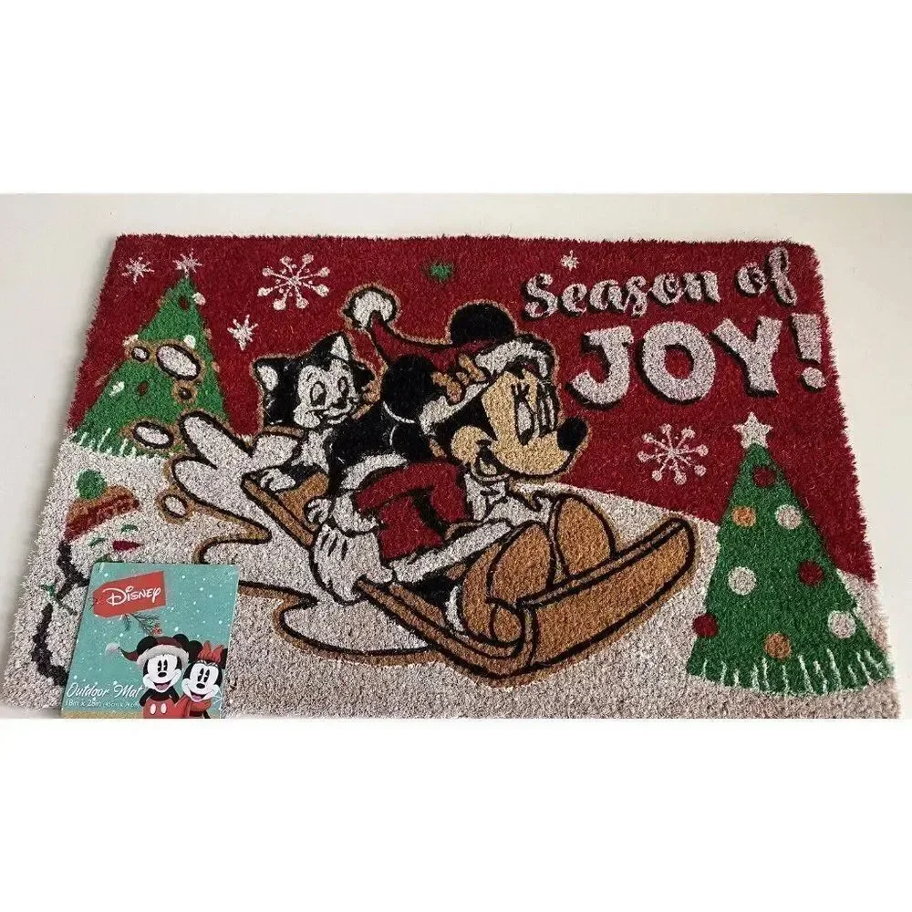 Disney Minnie Mouse Aristocats Sledding Christmas Season Coir Door‎ Mat 18x28”