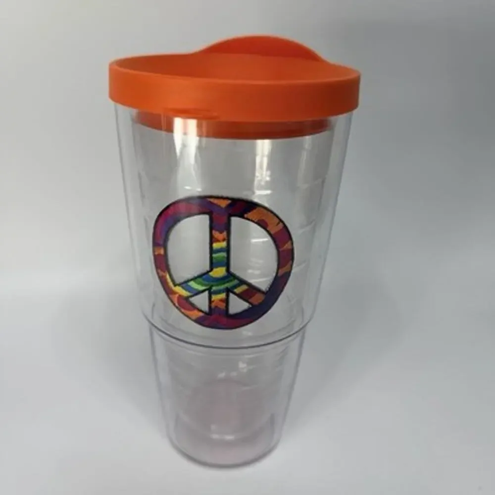 Tervis Tumbler 24oz Peace Sign Rainbow Patch Double Wall Clear Insulated Cup