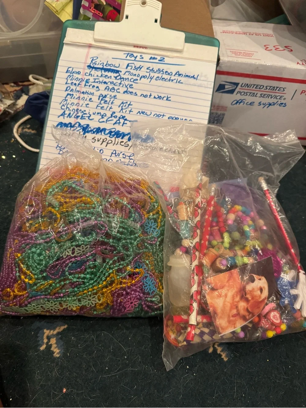 Assorted Multicolor Plastic Mardi Gras Bead and bag of goodies