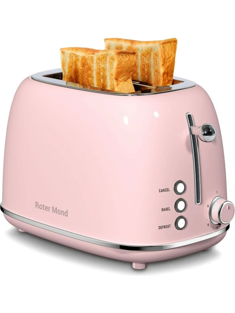 2 Slice Pink Retro Stainless Steel with Bagel Defrost Functions Tray Toaster