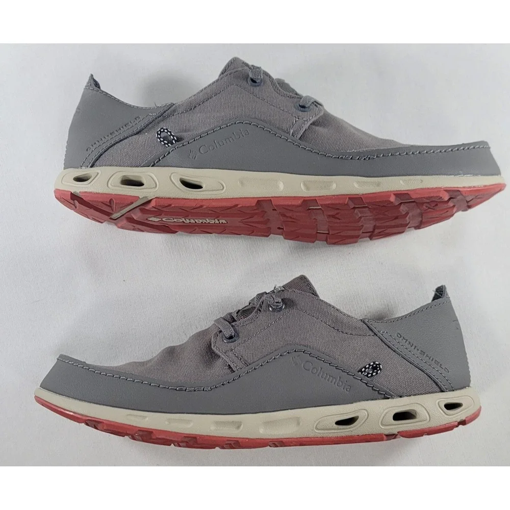 Columbia‎ Bahama Vent PFG Boat Shoes Mens Sz 8 Grey/Red Canvas & Leather Uppers