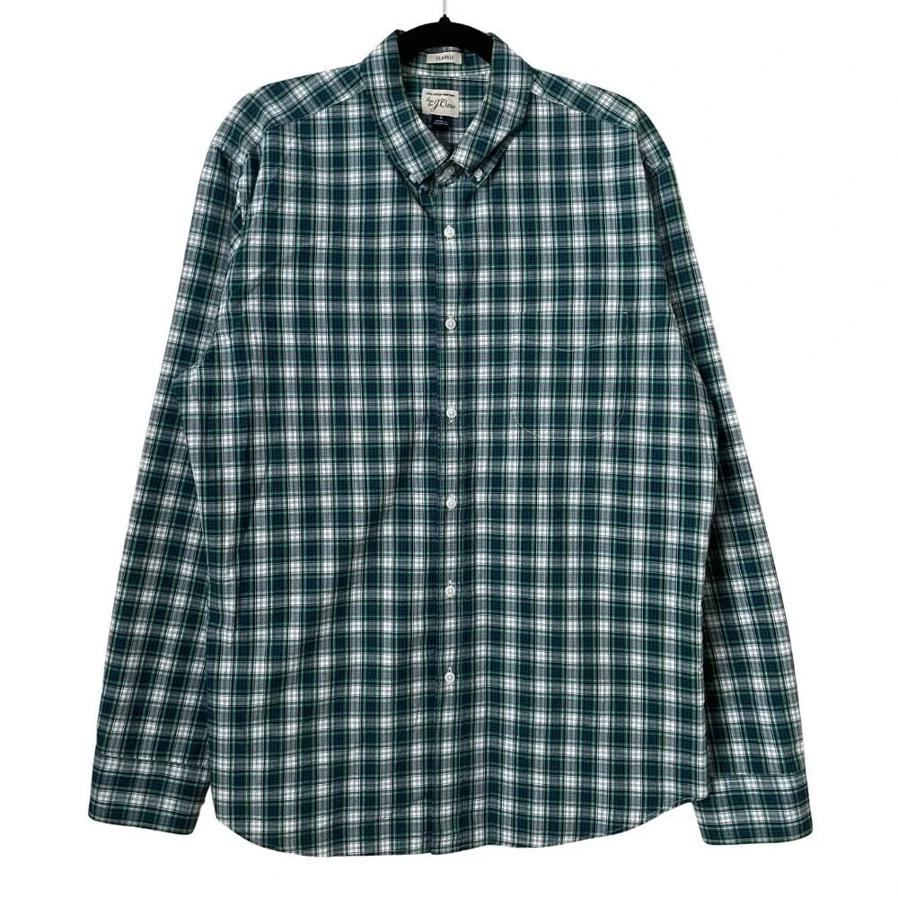 J. Crew Shirt Mens Large Green Blue Plaid‎ Classic Fit Long Sleeve Button Down