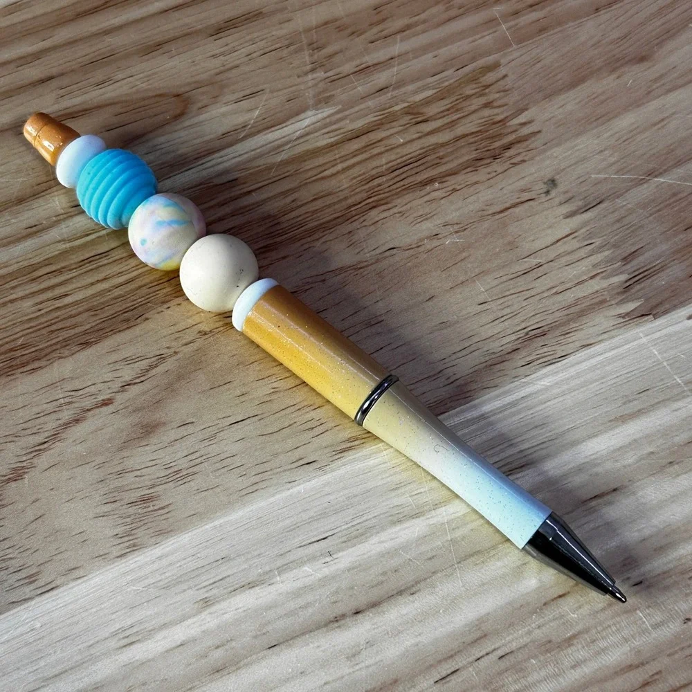 Handmade‎ Beaded Ballpoint Pen Silicone Ombre Yellow Blue Boho Stationery Gift