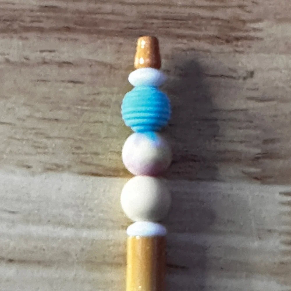 Handmade‎ Beaded Ballpoint Pen Silicone Ombre Yellow Blue Boho Stationery Gift