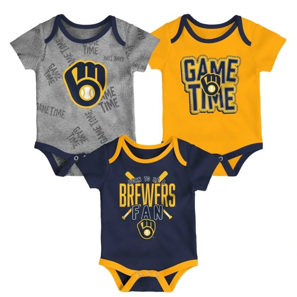 MLB Milwaukee Brewers Baby 3 Piece Creeper Bodysuit Set Size‎ 24M NWT