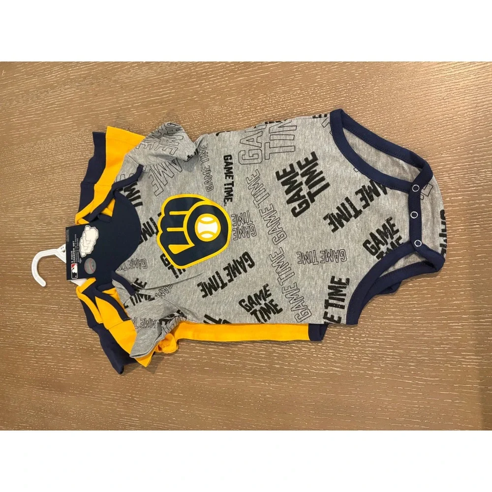 MLB Milwaukee Brewers Baby 3 Piece Creeper Bodysuit Set Size‎ 24M NWT