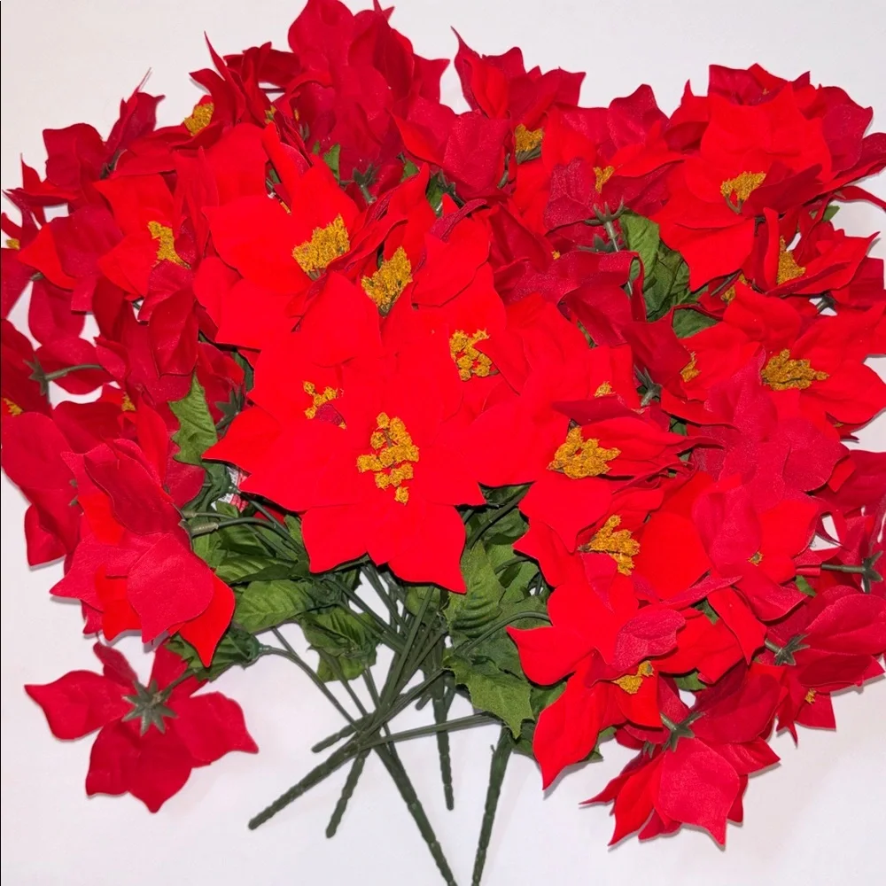 Red Poinsettia Floral Stems Holiday Bouquet RED POINSETTIAS SET OF 6 Poinsettia