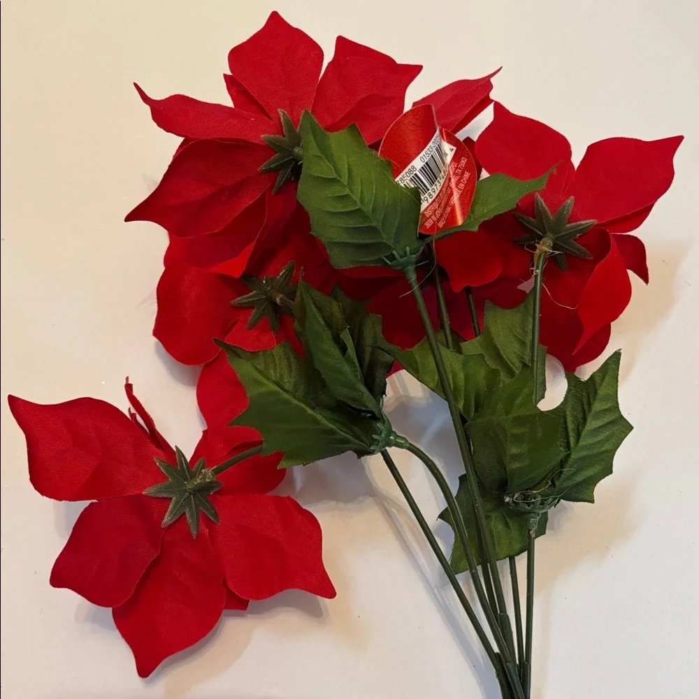 Red Poinsettia Floral Stems Holiday Bouquet RED POINSETTIAS SET OF 6 Poinsettia