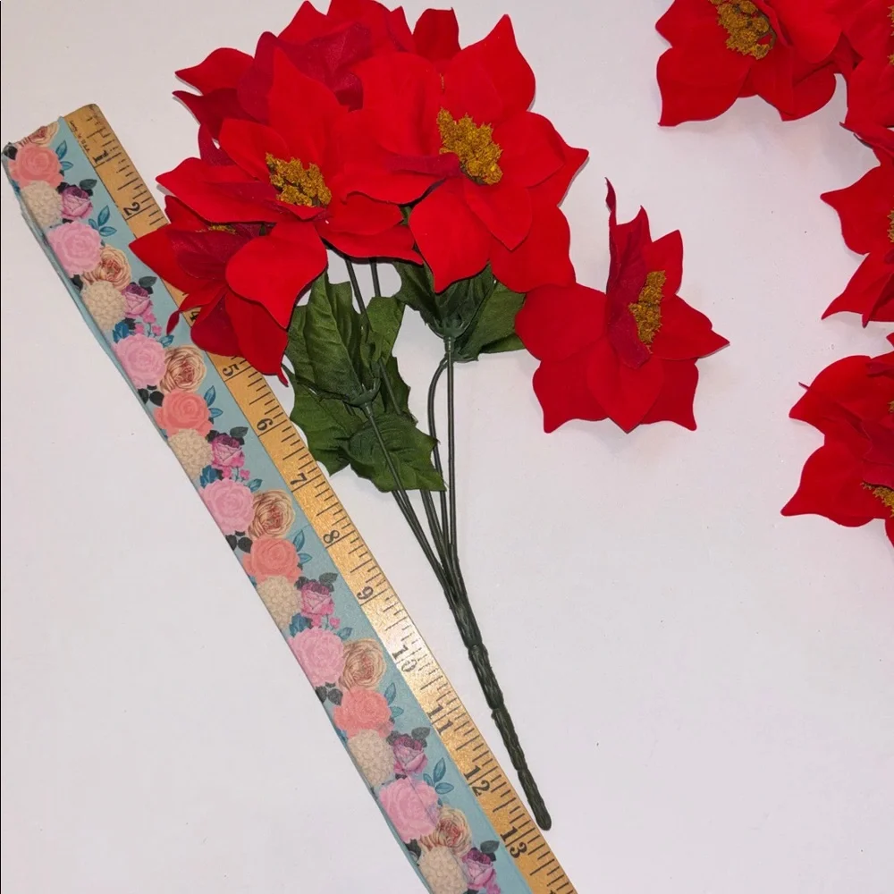 Red Poinsettia Floral Stems Holiday Bouquet RED POINSETTIAS SET OF 6 Poinsettia