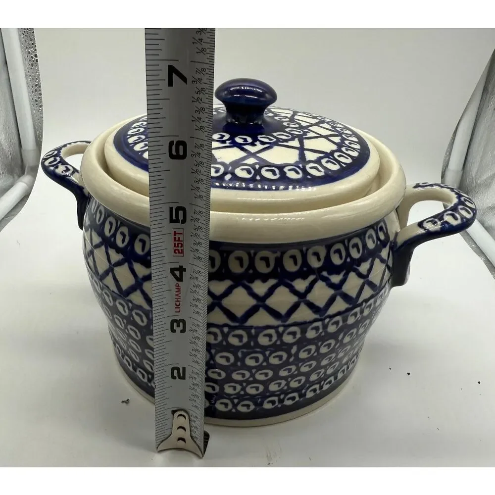 Polish Stoneware Boleslawiec 7” Canister Cookie Jar‎ With Lid T4 Handmade Poland