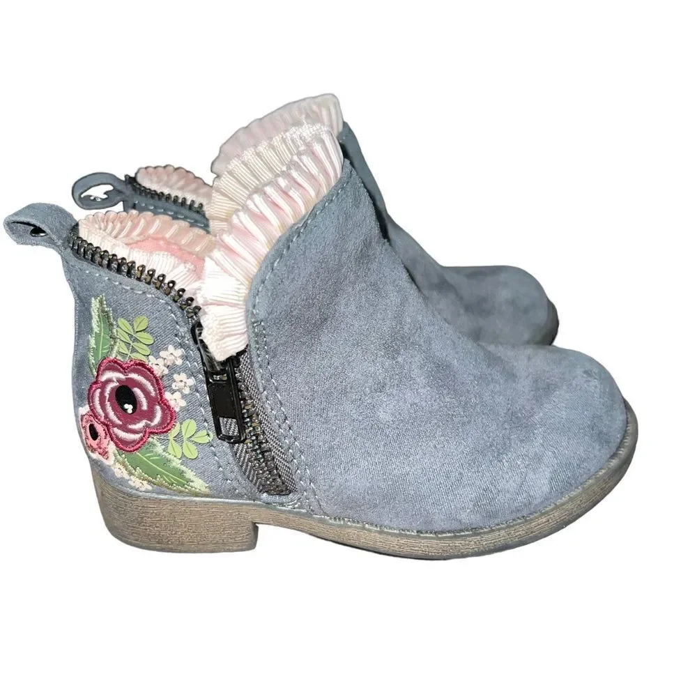 Dr.‎ Scholl's Hayzel faux suede grey ankle boots w/ floral embroidery girl's 7