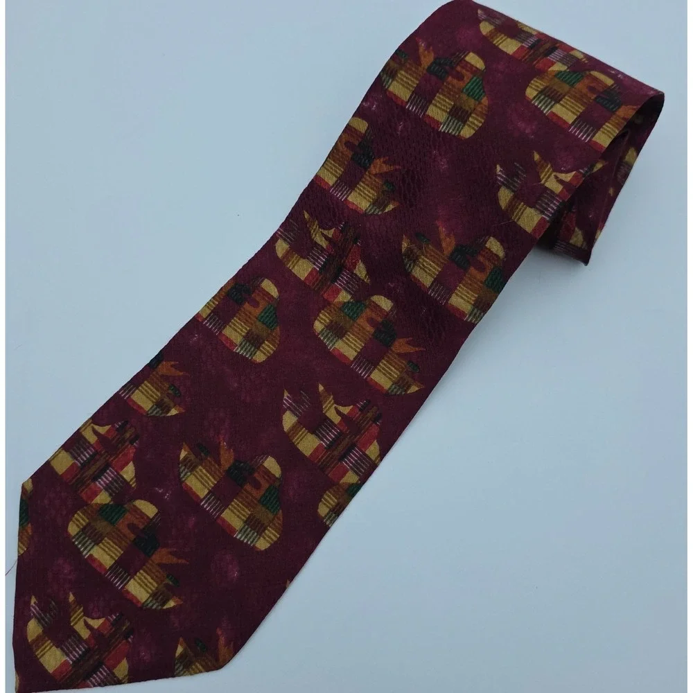 Ermenegildo Zegna Tie Mens OS Burgundy Abstract Plaid Silk Jacquard‎ Italy Wide