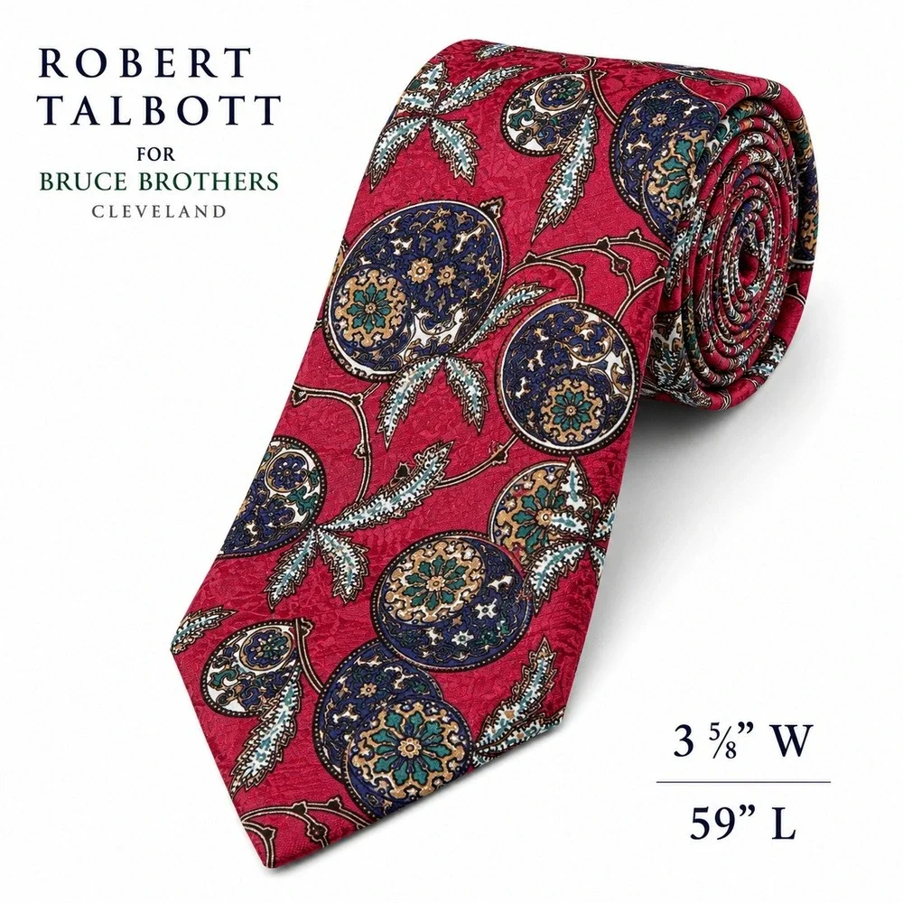 Robert Talbott Silk Tie Red Medallion Paisley Hand Sewn Retro USA Ivy‎ Leauge