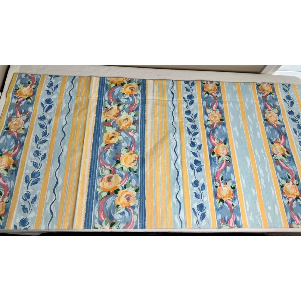 Croscill Vintage Fiesta Floral Stripe Valance Set 4 Blue Yellow French‎ Country