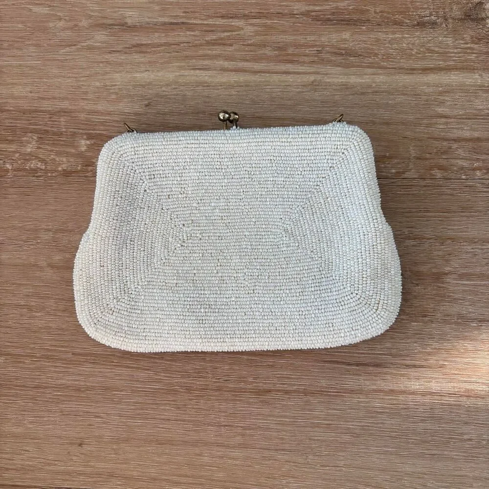 Vintage beaded white clutch evening bag