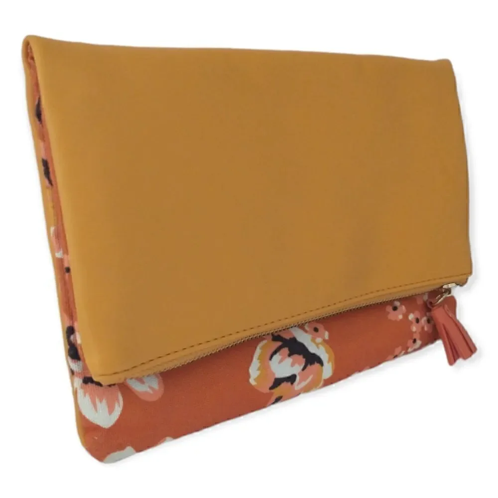 Rachel Pally Zahara Clutch Envelope Folding Floral Orange Blossoms Vegan Leather