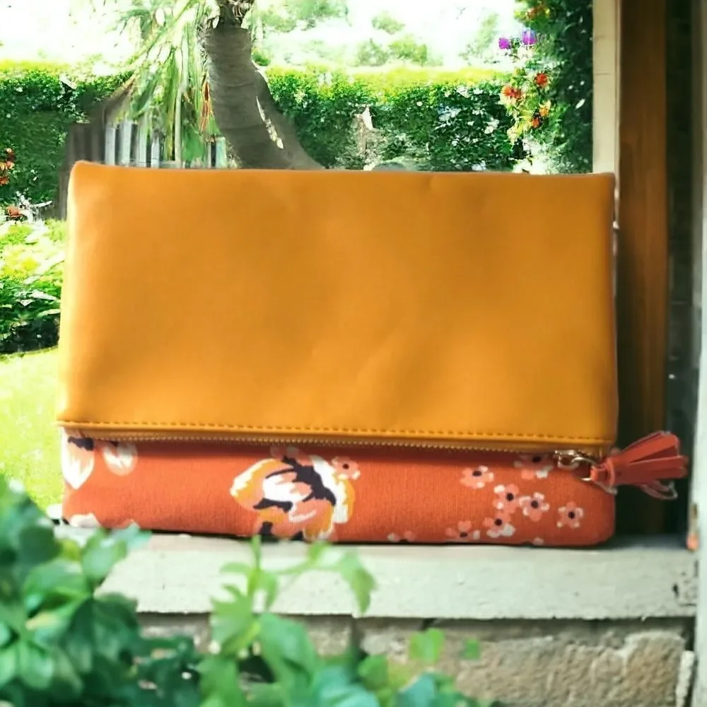 Rachel Pally Zahara Clutch Envelope Folding Floral Orange Blossoms Vegan Leather