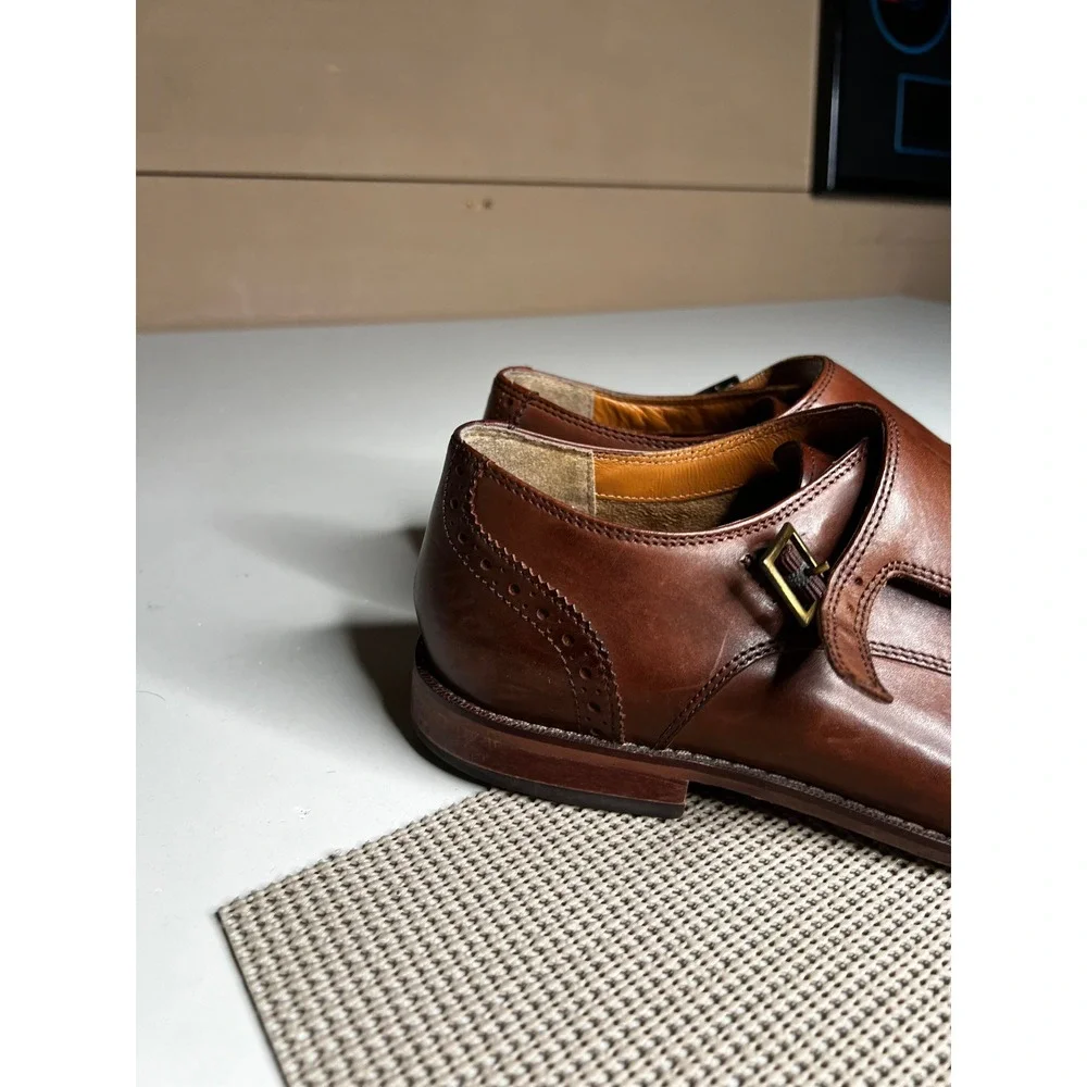 Florsheim Mens 9.5D Double Monk Strap Shoes Brown Leather Cap‎ Toe Brogue 11590