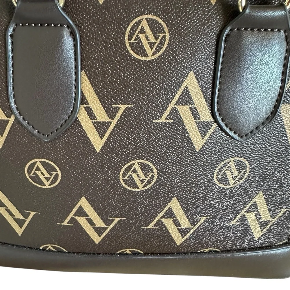 Adrienne Vittadini Brown Logo Satchel Handbag