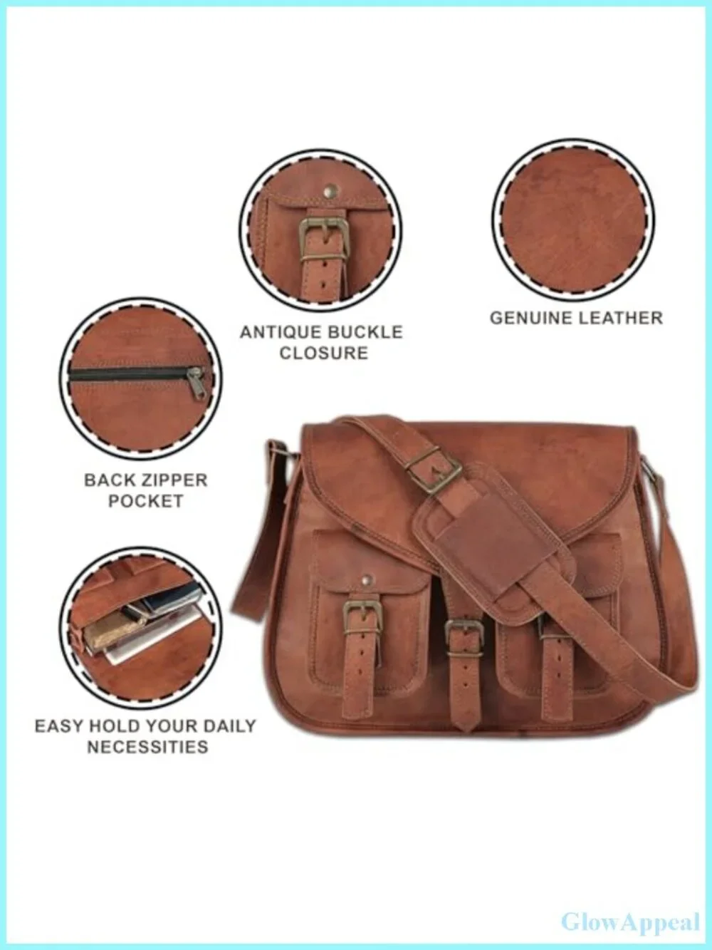 Full-Grain Leather Satchel Crossbody Shoulder Bag Travel Purse