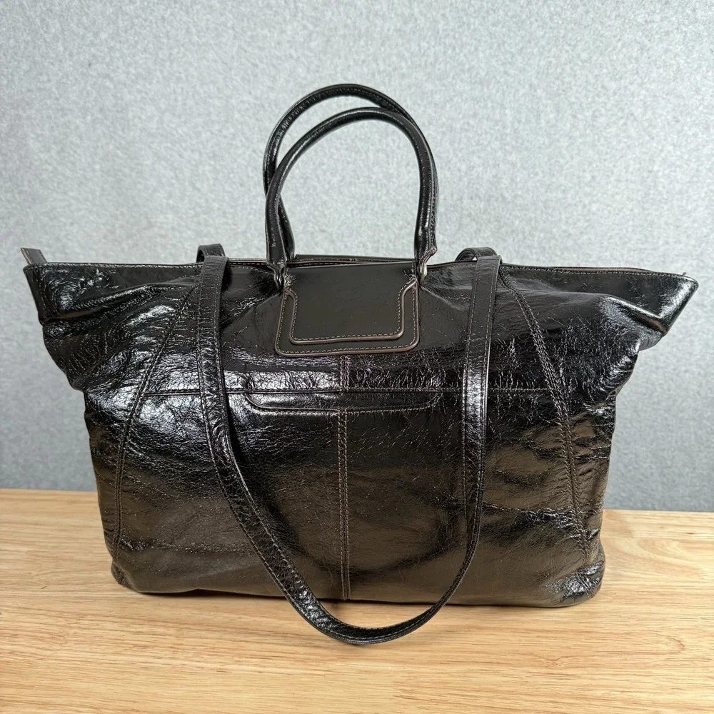 Hobo Sheila‎ Black Leather tote Bag Satchel East west Shoulder Strap purse
