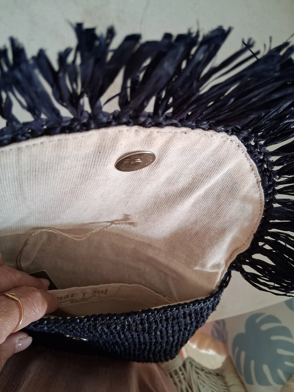 Mar Y Sol Rafia Fringe Clutch - Blue