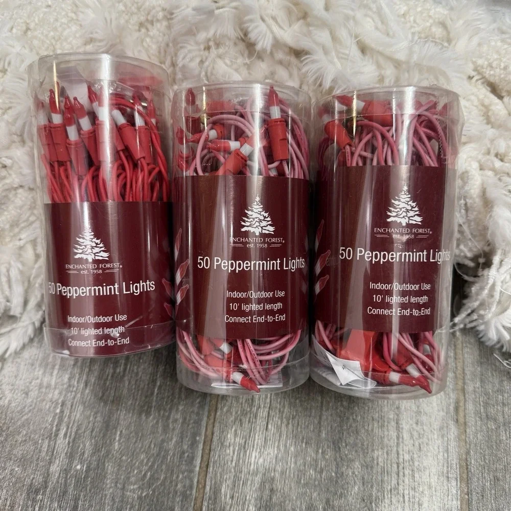 Peppermint Red & White Christmas Lights Enchanted‎ Forest 50 Lights 10' Set Of 3