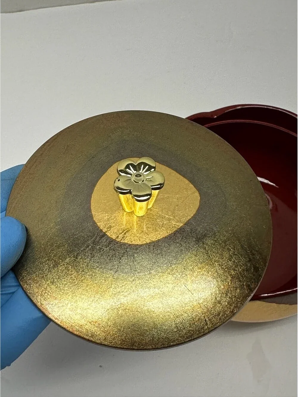 Vintage‎ Japanese Style Lacquerware Lidded Bowl Gold & Red Flower Finial B-13-2