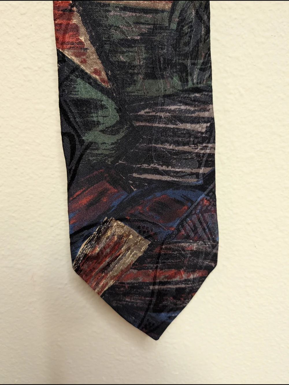 Halston III Tie Black Abstract Painterly Print 100% Italian Silk‎ Vintage Wide