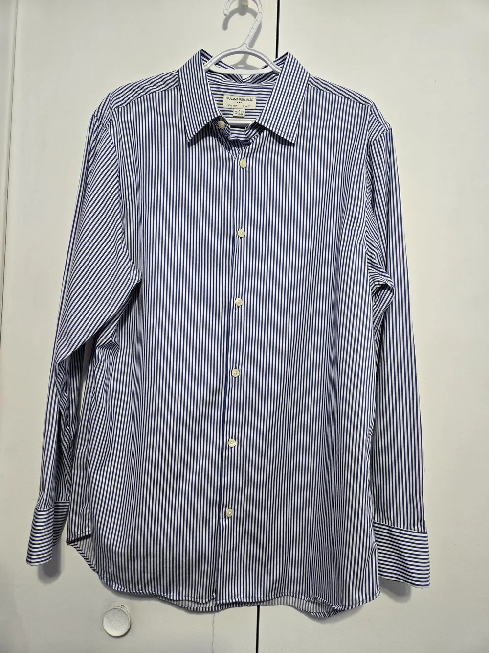 Banana Republic Non Iron Slim Fit Blue Stripe Dress Shirt‎ 16-16.5 Large