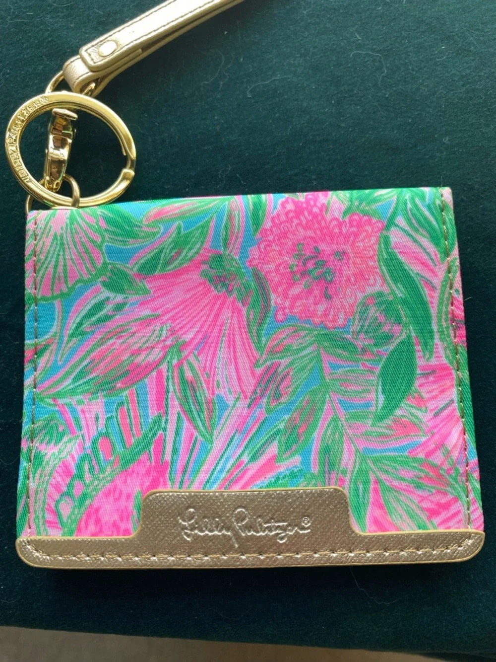Lilly Pulitzer Pink & Green Floral Card Holder with Gold Strap