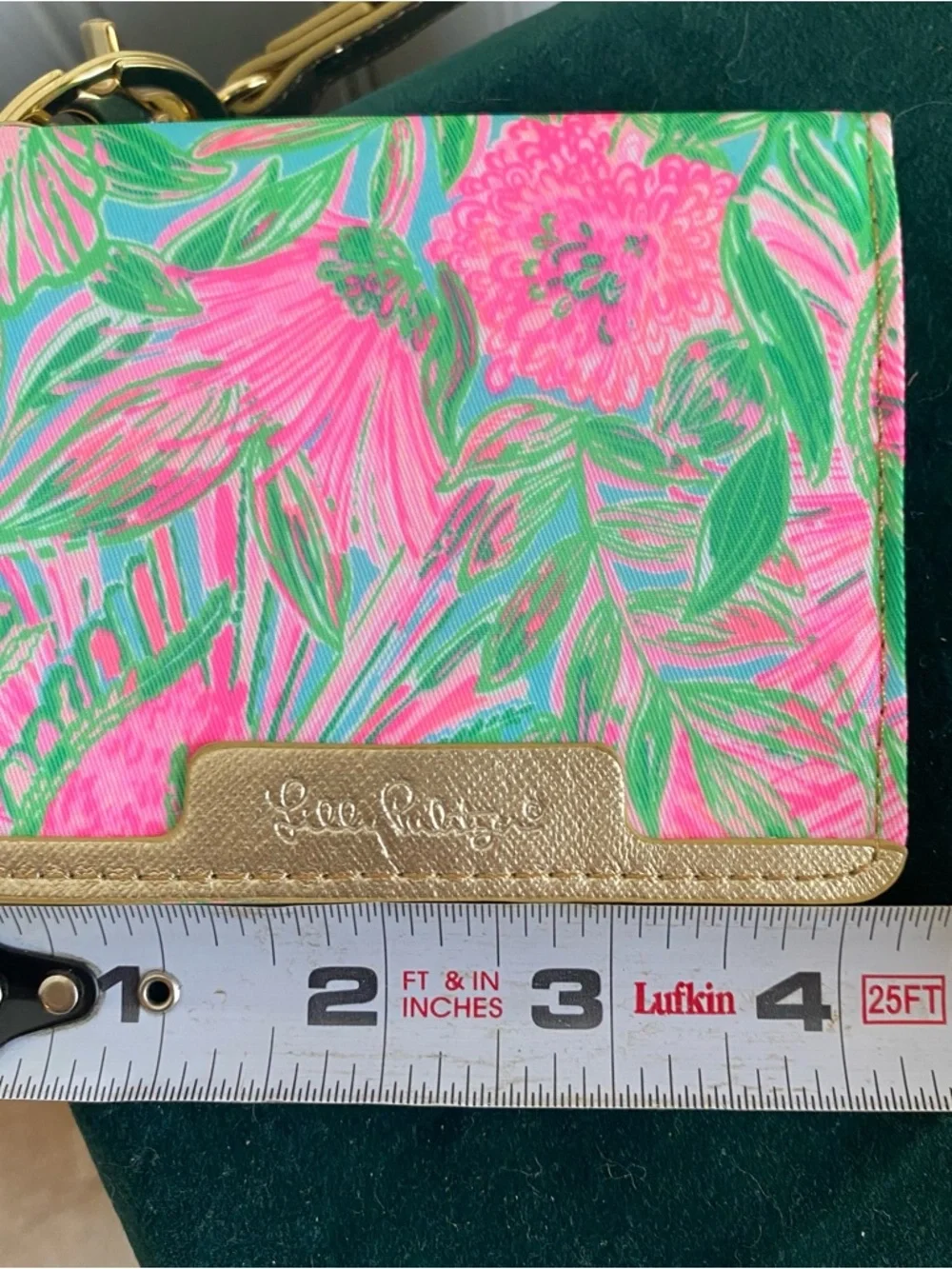 Lilly Pulitzer Pink & Green Floral Card Holder with Gold Strap
