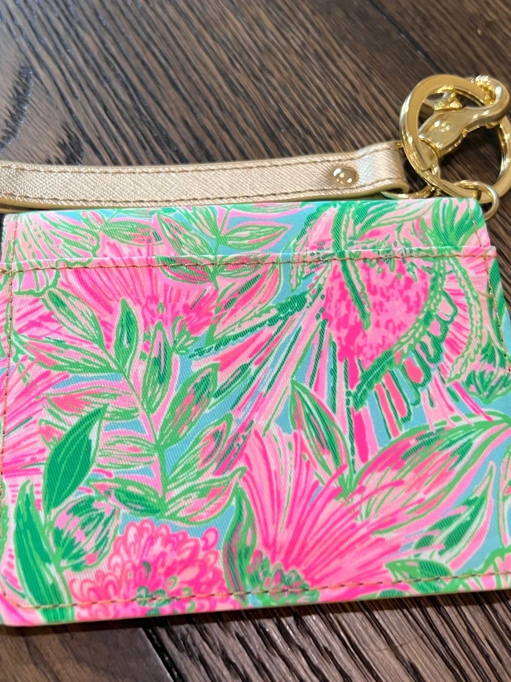 Lilly Pulitzer Pink & Green Floral Card Holder with Gold Strap