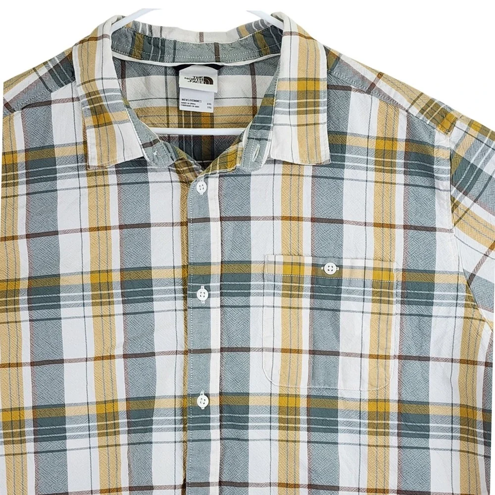 The North‎ Face Plaid Button Down Shirt Mens XXL Yellow Grey Long Sleeve Hiking