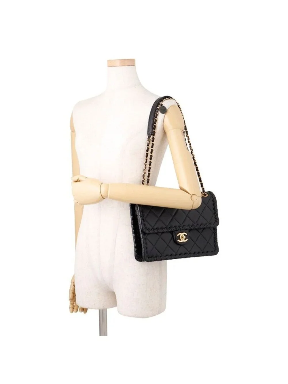 Chanel Chain Shoulder Bag Quilted CC Logo Single Flap Black