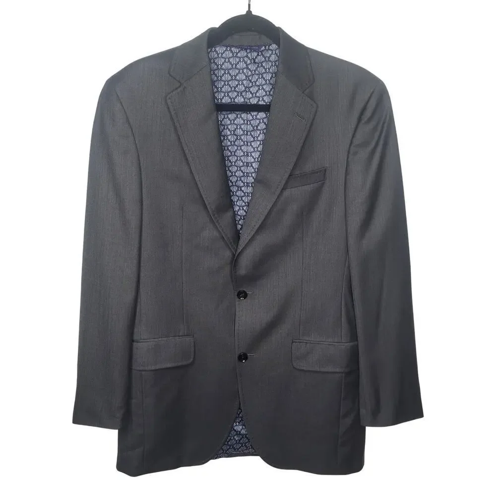 Ted Baker Men's Blazer Suit Jacket 40L Jay CT Gray 100% Wool Sport Coat