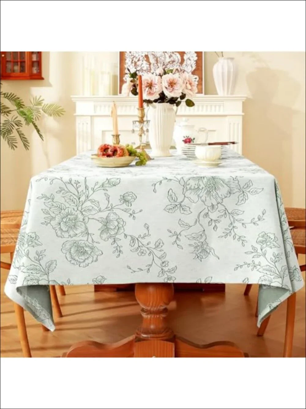 Damask Floral Jacquard Tablecloth 60x120 Water Resistant Linen Farmhouse